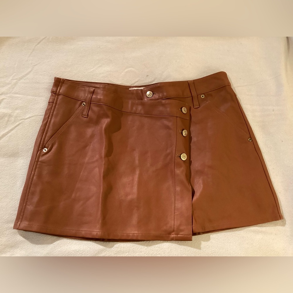 We The Free Tan Faux Leather Mini Skirt
